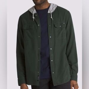 Vans Parkway Shirt Jacket Olive Green Snap-Up with Light Gray Hood